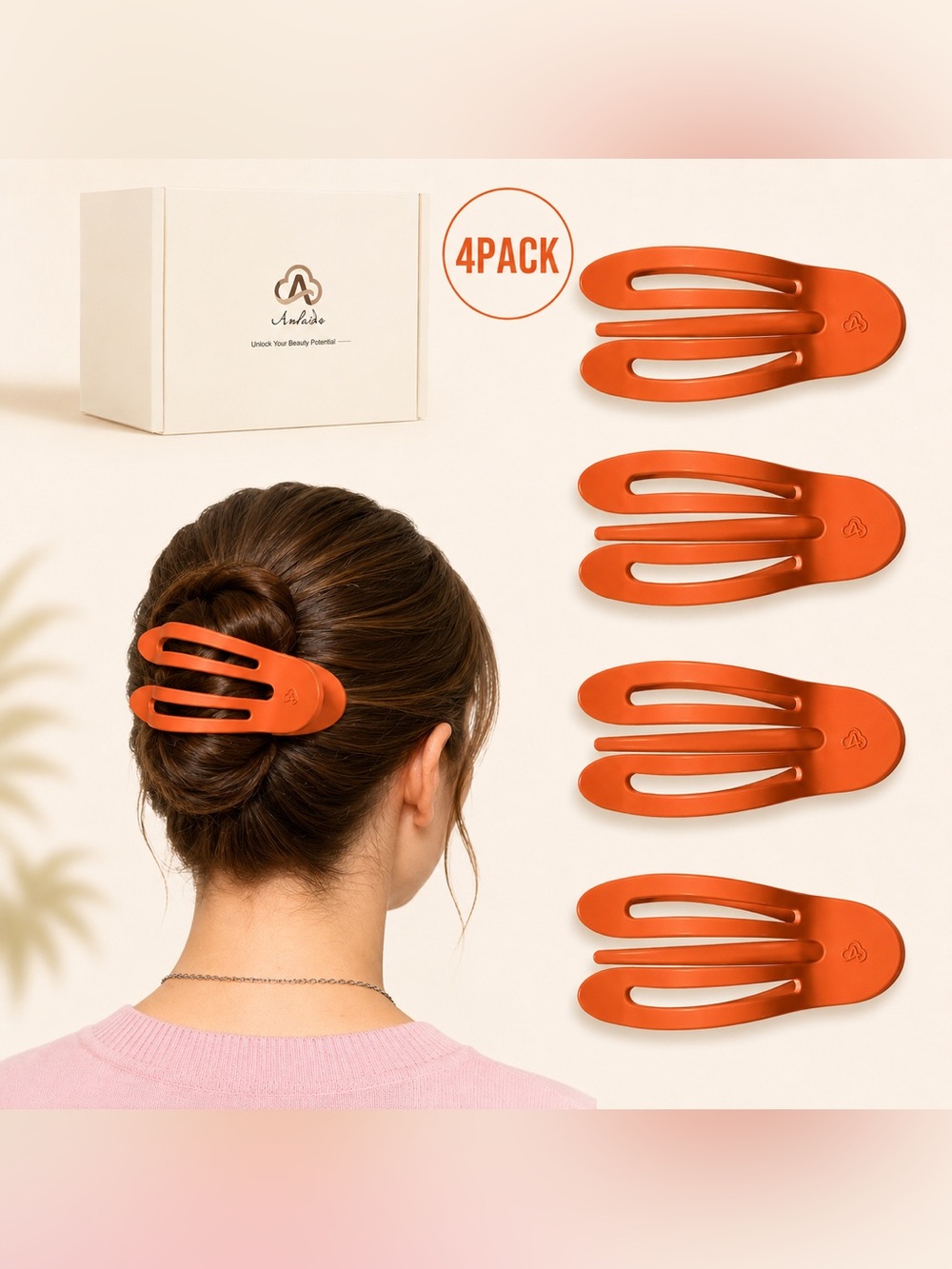 Amlaidu 4 Pack Orange Flat Hair Claw Clips Strong Hold Barrettes New